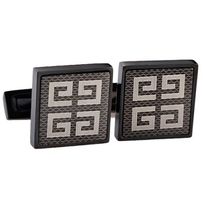 Most Fashionable Givenchy Black Cubical Cufflinks With Silver Logo For Formal Occasions