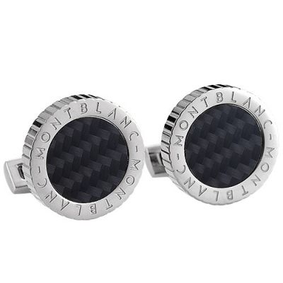 Top Quality Montblanc Formal Occasions Pattern Engraved Logo Round Silver Cufflinks For Men