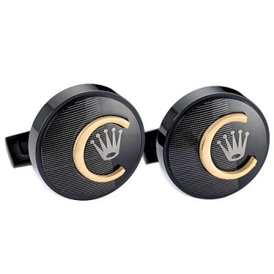 Best Replica Rolex Black & Gold Circular Elegant Cufflinks Office Style Crown Logo For Male