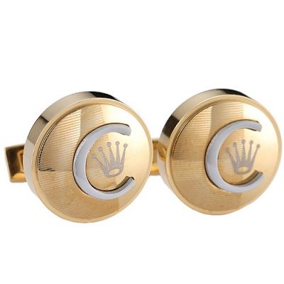 Rolex Newest Style Round Gold And Silver Emblem Pattern Most Quality Cuff Buttons