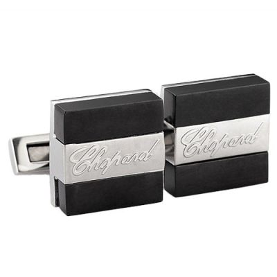 Top Sale Chopard Engraved Logo Black & Silver Cubic Elegant Men's Business Cufflinks 