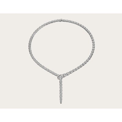 Top Bulgari Counterfeit Serpenti Full Diamonds White Gold Slim Necklace Best Quality 351090 CL857425