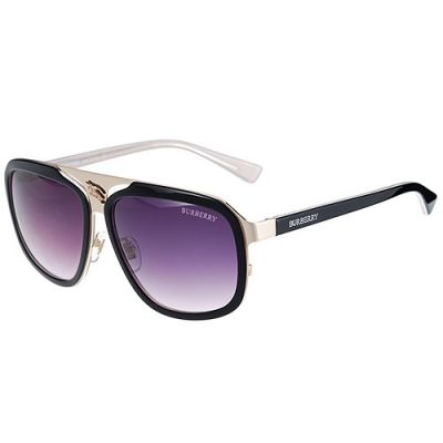 Burberry High Quality Black Frame Ladies Oval Sunglass Purple Lenses 