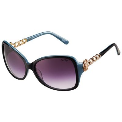 Cartier Panthere Decor Butterfly Black & Blue Frame Gold-Plated Chain Panther Purple Lenses Latest Design Women Sunglasses  