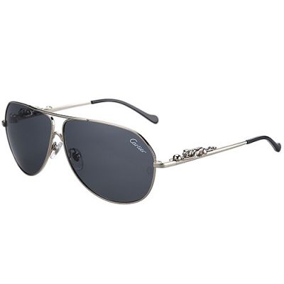 Panthere Wild De Cartier Aviator Grey Lenses Silver Temples With Panther Signature Driving Men Sunglasses 