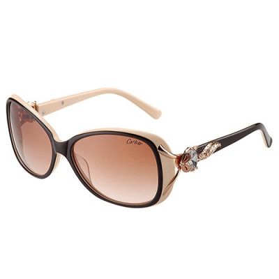 Cartier Decor Butterfly Black & Beige Frame Rose Gold-Plated Crystals Finish Brown Lenses Lady Sunglasses For Sale