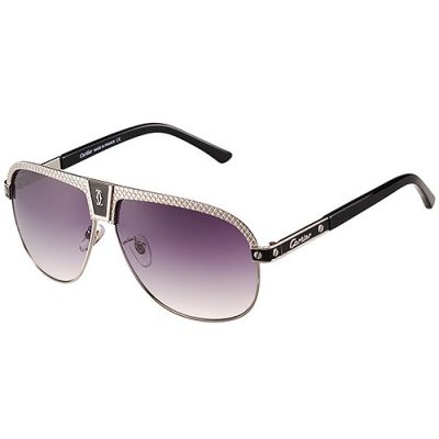 Cartier C Decor Aviator Silver Frame Double C Logo Purple Lenses Unisex Sunglasses 