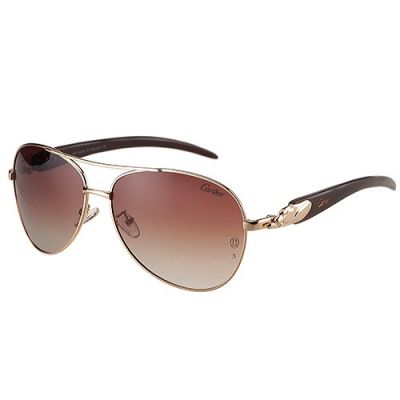Panthere De Cartier Aviator Double Bridge Gold Frame Panther Adornment Gradient Brown Lenses Unisex Sunglasses