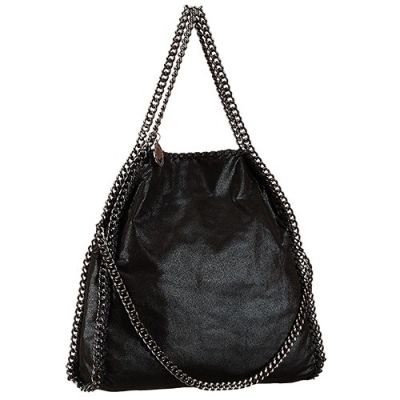 Stella McCartney Falabella Women's Tote Shoulder Bag Two Slim Black Chain Handle Straps Black Leather