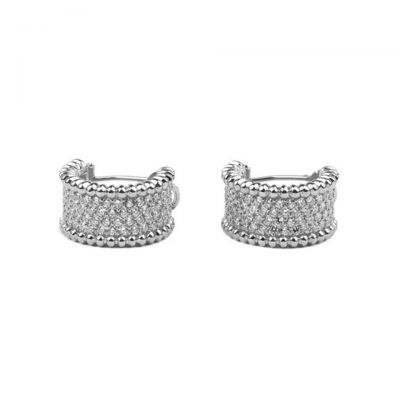 Van Cleef & Arpels Perlee Diamonds Earrings  White/Pink Gold Classic Simple Designer Jewellery