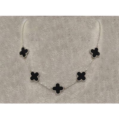Van Cleef & Arpels Vintage Alhambra 5 Clover Pendants Necklace  CVA079 White Gold Necklace ,Black Clover Onyx