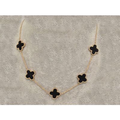 Wholesale Van Cleef & Arpels Vintage Alhambra Necklace 5 Black Clover Motifs  Pink/Yellow Gold 