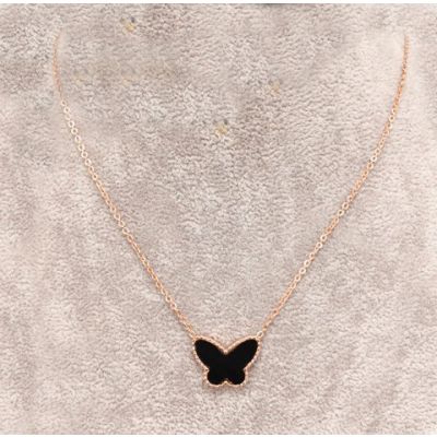 Van Cleef & Arpels Lucky Alhambra Necklace Black Butterfly Onyx Pendant  Pink Gold Celebrities