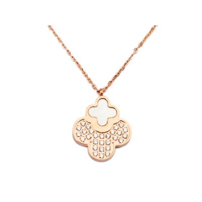 Van Cleef & Arpels Vintage Alhambra Diamonds Pendant Necklace With Pearl Replica 18kt Pink Gold On Sale