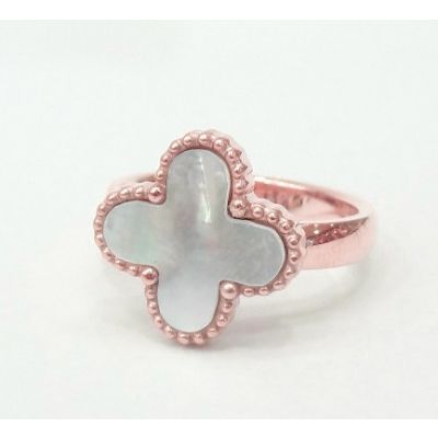 Van Cleef & Arpels Magic Alhambra Clover Design  Pink/White Gold Ring Valentine Gift