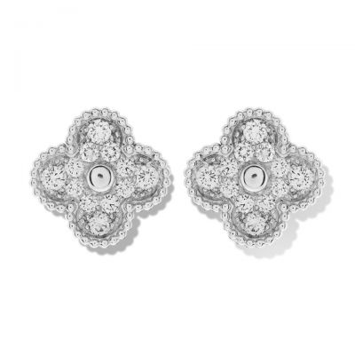 Van Cleef & Arpels Vintage Alhambra Earrings  Sterling Silver Diamonds UK VCARA44600