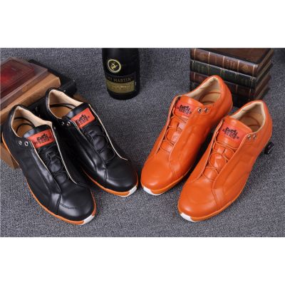 Hermes Male Spring Lace-up Calfskin Leather Mocassins & Loafers Shoes With Rubber Outsole White/Orange