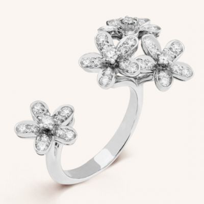 VCA Socrate Between The Finger Ring Diamonds Open Floral White Gold/ Pink Gold Women Jewelry VCARB14500 