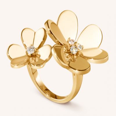 VCA Frivole Between The Finger Ring Floral Crystals Open White / Pink /Yellow Gold Women Fine jewelry VCARB67600