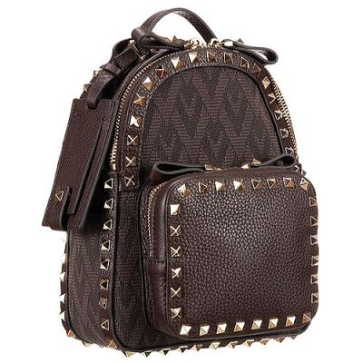 Fashionable Valentino Garavani Rockstud Nigger-Brown Girls Canvas & Leather Small Backpack Bag