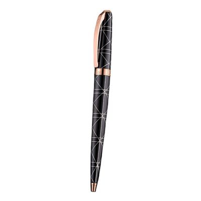 2017 New Logo Clip Rose Gold & Black Lacquer With Silver Pattern Ballpoint Pen 