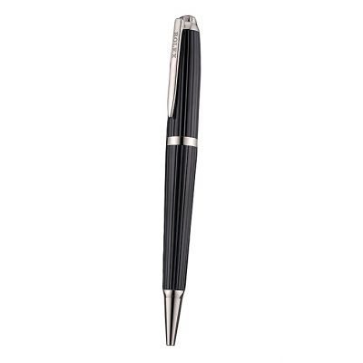 2017 New Logo Clip Black Lacquer Grooved Ballpoint Pen With Silver Center Band  
