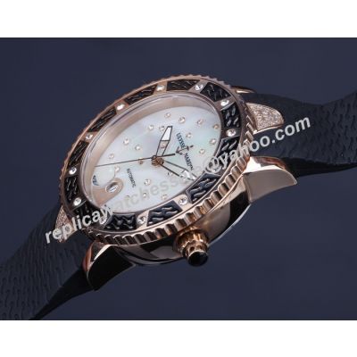 Ulysse-Nardin Lady Marine Starry Night Diamond MOP 40MM Black Rubber Diver Watch 