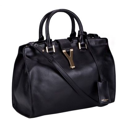 Women's YSL Cabas Most Popular Doctors Tote Bag Two Cylindrical Leather Handle Straps Black Leather