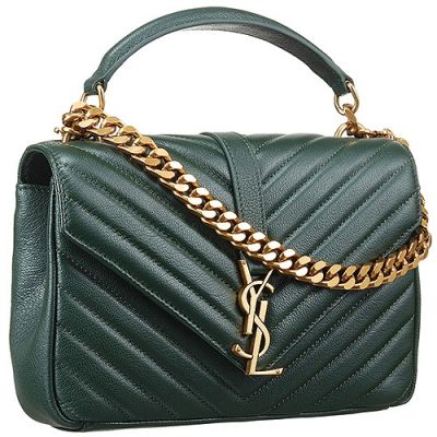  Saint Laurent Monogram Medium Women's Shoulder Bag Golden Chain And Leather Strap Green