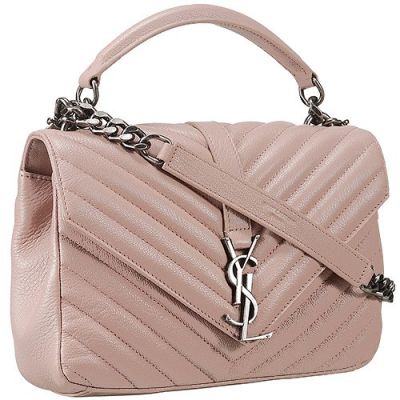 Popular Saint Laurent Women's Monogram Shoulder Bag A Zipper Pocket Interior Leather Light Pink