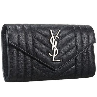  Saint Laurent Vertical Diagonal Strips Monogram An Internal Zipper Pocket Black Large Wallet