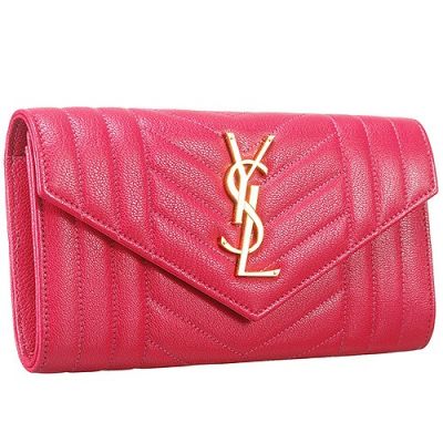 High Quality Saint Laurent Monogram Vertical And V-Pattern Exterior Women's Pink Wallet Long 