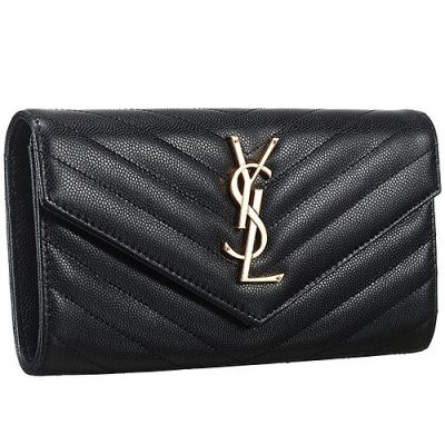  Saint Laurent Most Popular Monogram Women's Wallet Golden Zipper Pocket Interior Black