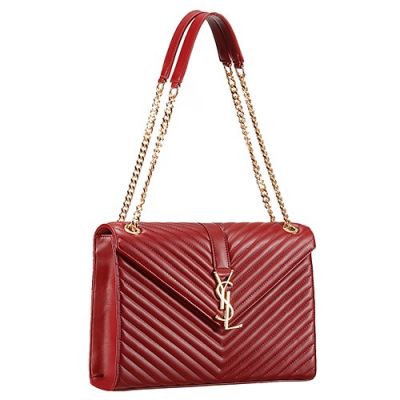  Saint Laurent Women's Monogram Tote Two Chain And Leather Handle Straps Dark Red