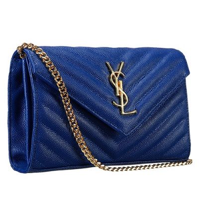 Saint Laurent V-Shaped Pattern Exterior Monogram Women's Leather Shoulder Bag Blue