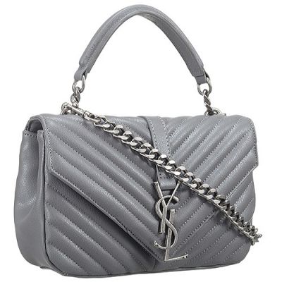 Best  Saint Laurent College Monogram Tote Bag V-Shaped Pattern Grey Women's Crossbody Bag
