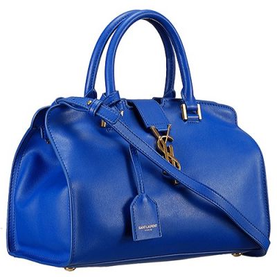 Saint Laurent Small Monogram Cabas Tote Leather Two Round Leather Handle Straps Blue 394461BJ50J4331