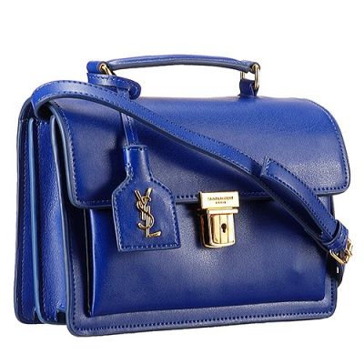 Fashion Women's Saint Laurent Medium High School Shoulder Bag Calfskin Leather Exterior Blue