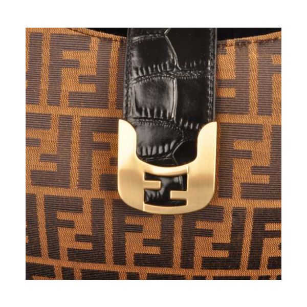 Fendi Chameleon Black Crocodile Leather & Coffee F Fabric Ladies Narrow ...